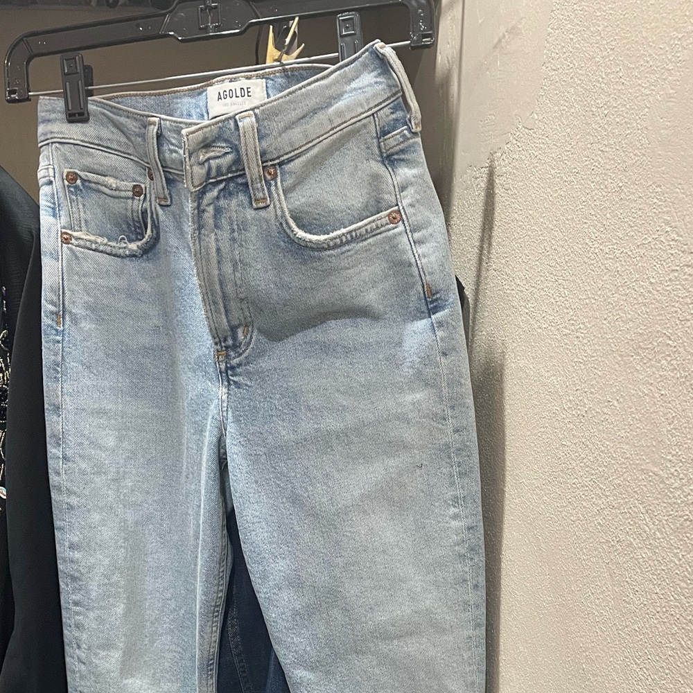 Agolde denim jeans straight leg with distressed ends